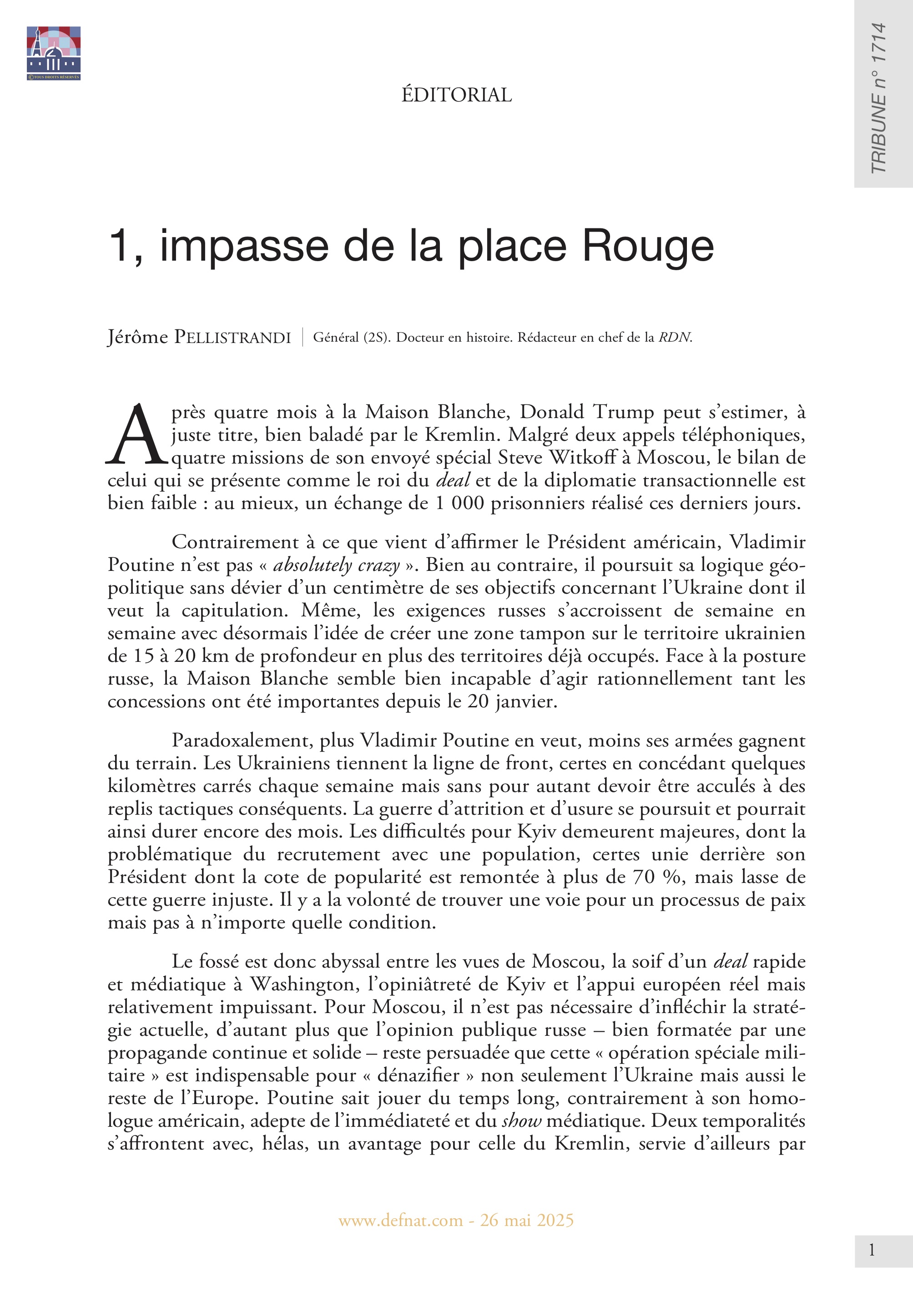 Éditorial – 1, impasse de la place Rouge (T 1714)
